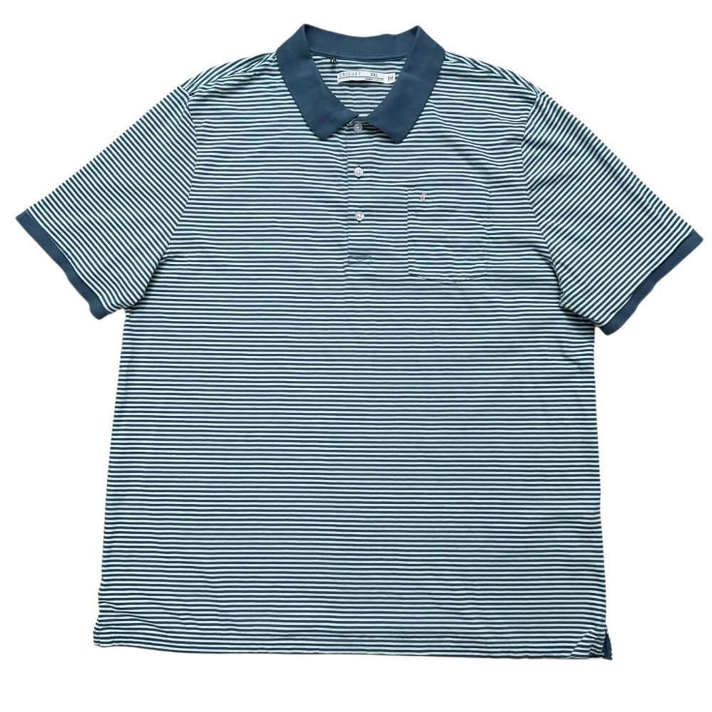 Criquet Polo Shirt Mens Size 2XL Short Sleeve Pocket Green Striped